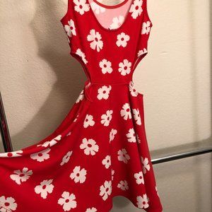 Red Floral Side Cut Mini Dress